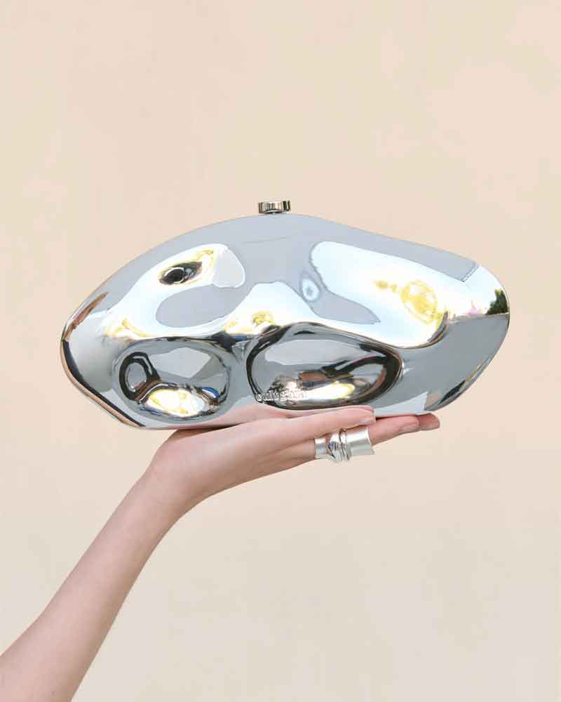 Glamorous Evening Sculptural Metallic Clutch Bag