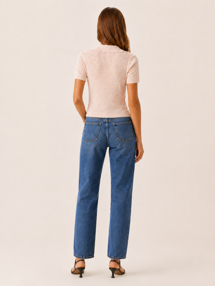 Nude Knit Shirt with V Neck and Button Front – side view