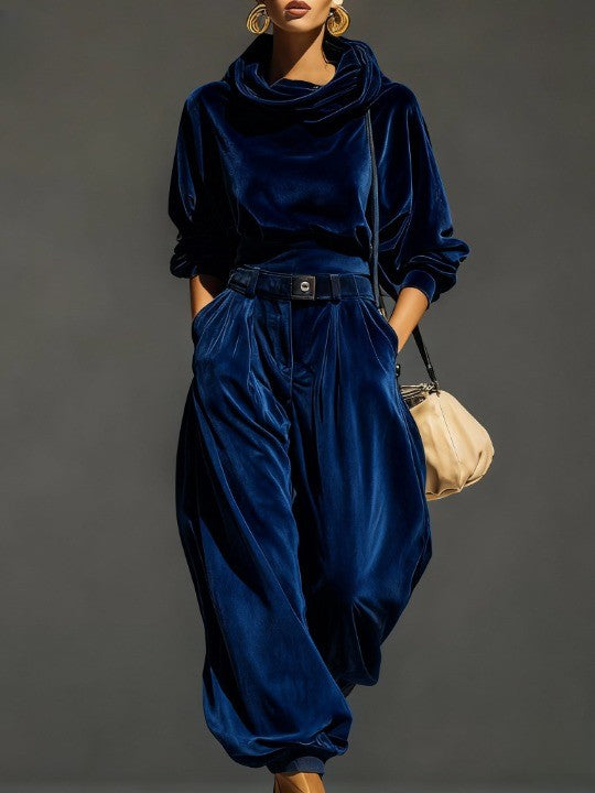 Brown loose velvet matching set women – side view