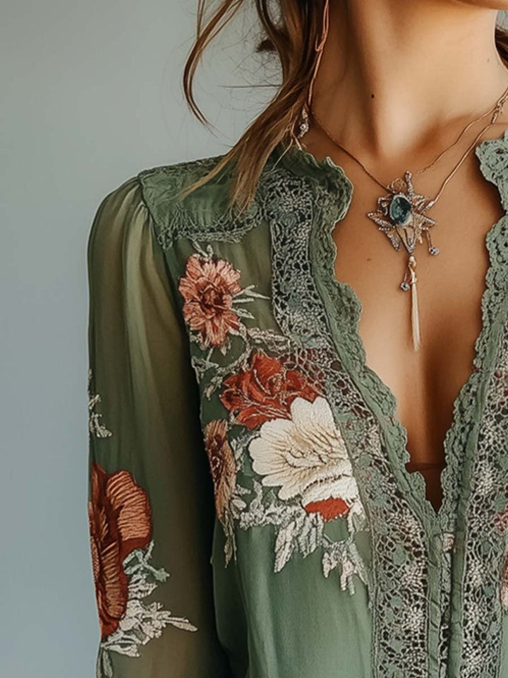 Boho floral lace blouse side view