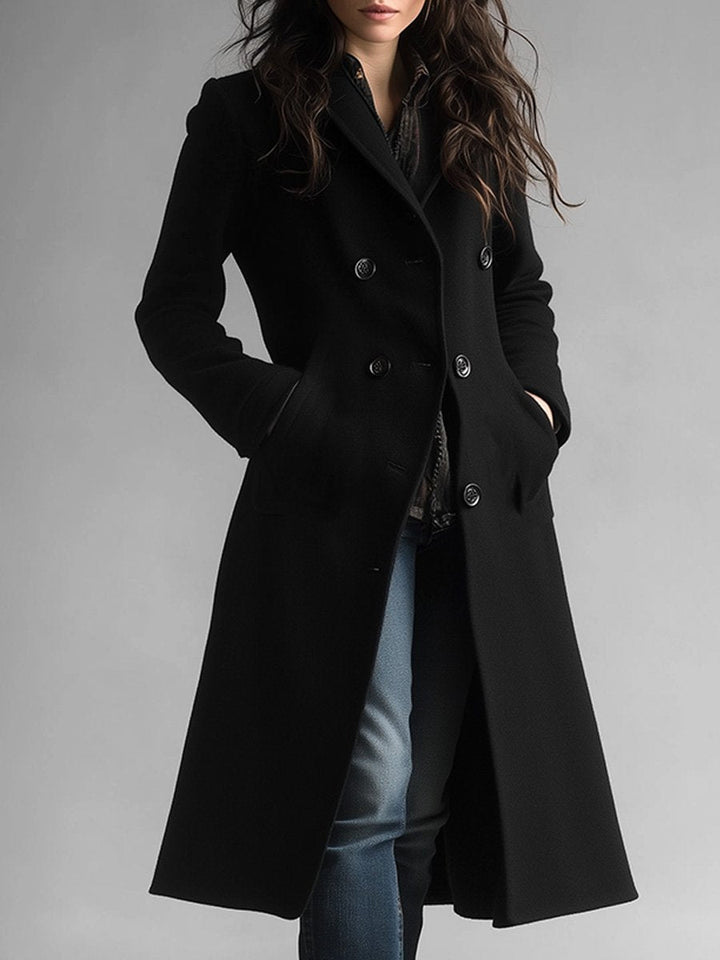 Casual classic thickened pocket midi woolen coat front view