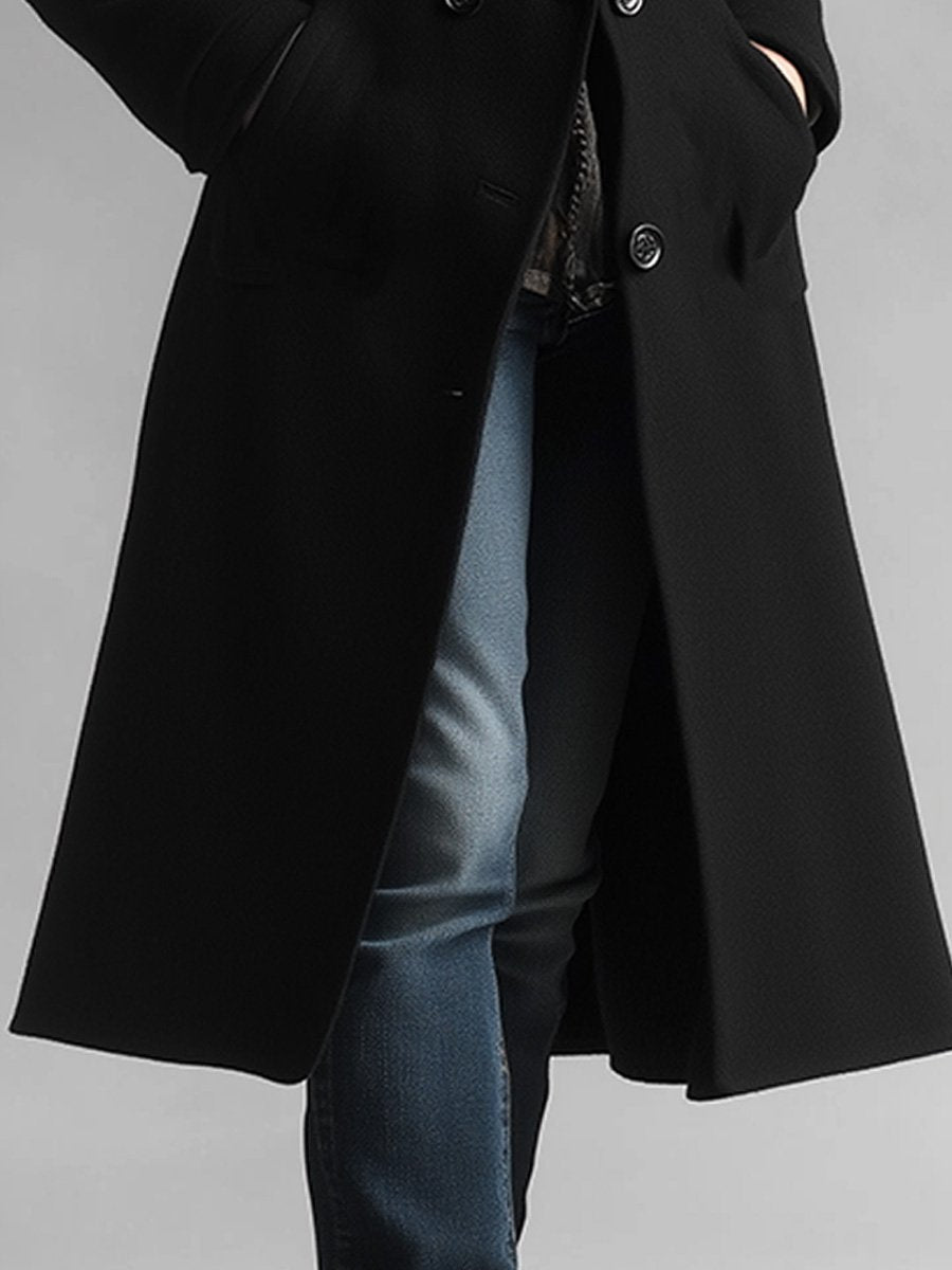 Classic woolen midi coat back view