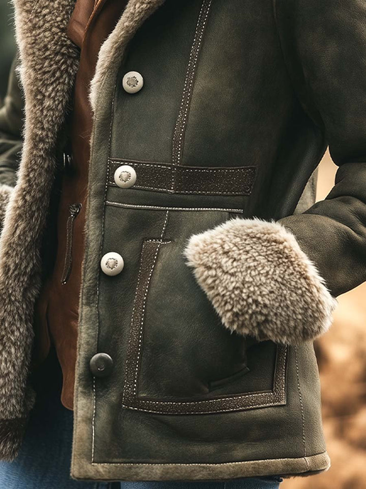 Retro suede coat detail view