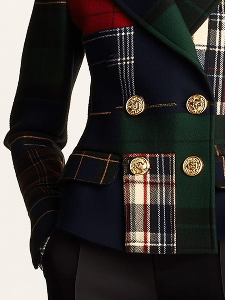 Plaid lapel woolen blazer detail view