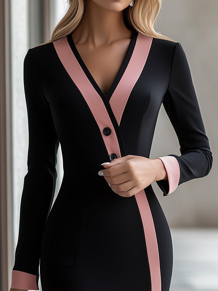 Contrast-trim long-sleeve bodycon dress back view