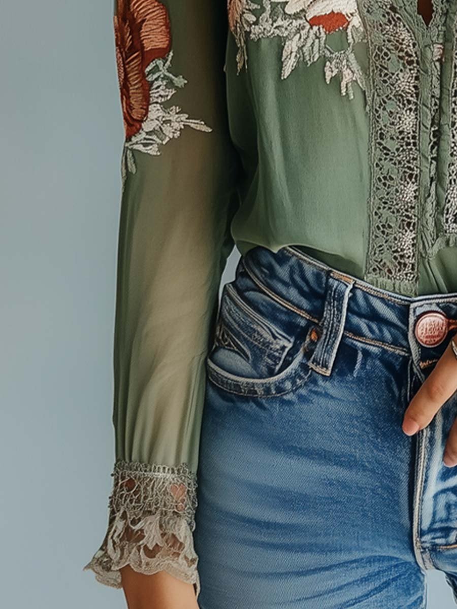 Bohemian floral lace blouse styled look