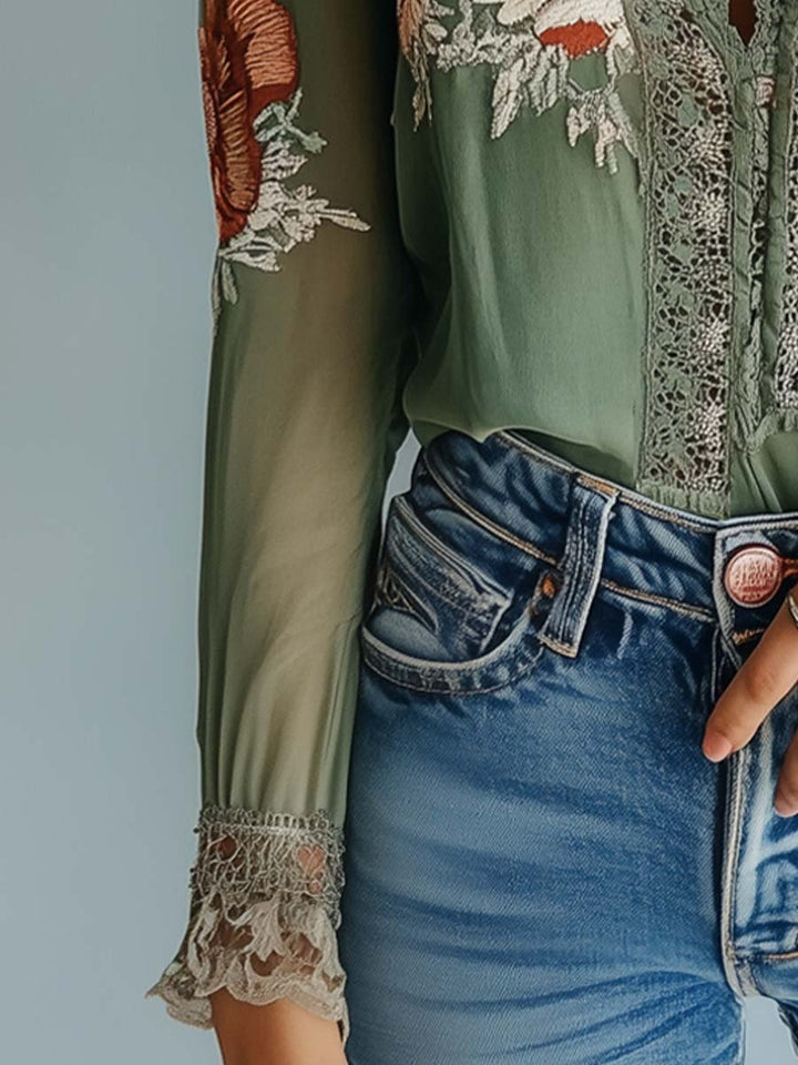 Bohemian floral lace blouse styled look
