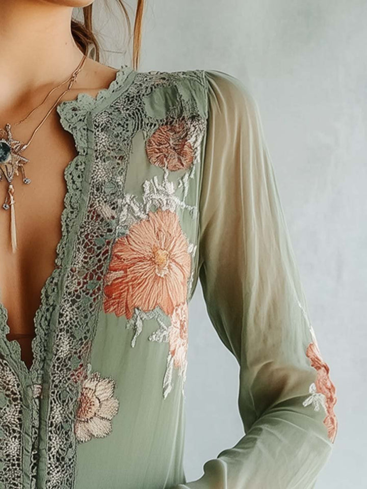 Floral printed lace blouse back view