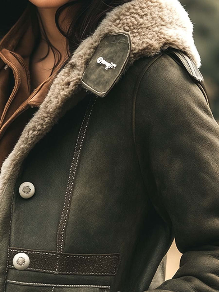 Retro suede warm coat side view