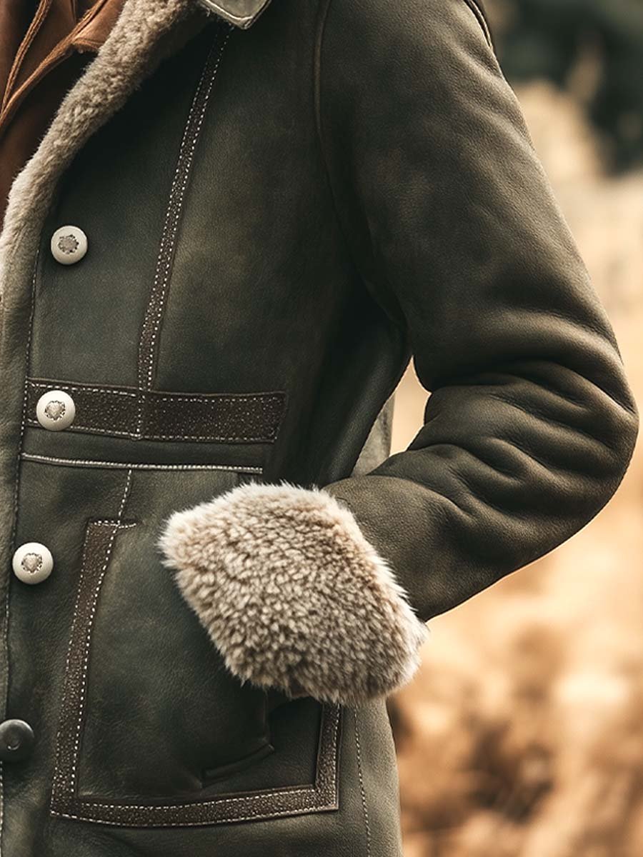 Women suede warm coat full length view