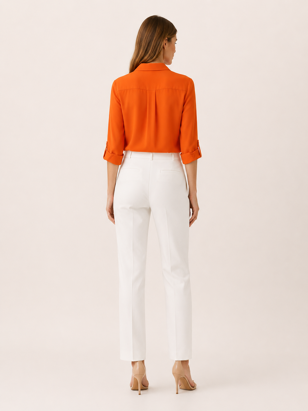 Orange Collared Blouse with Button Front – back view