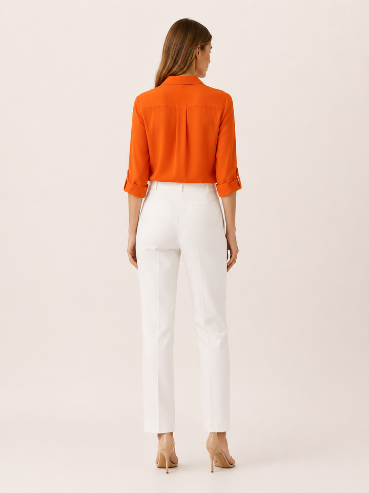 Orange Collared Blouse with Button Front – back view