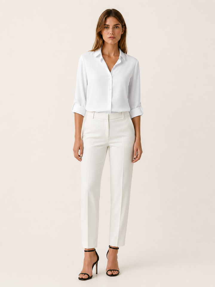 White Collared Blouse with Button Front – lifestyle