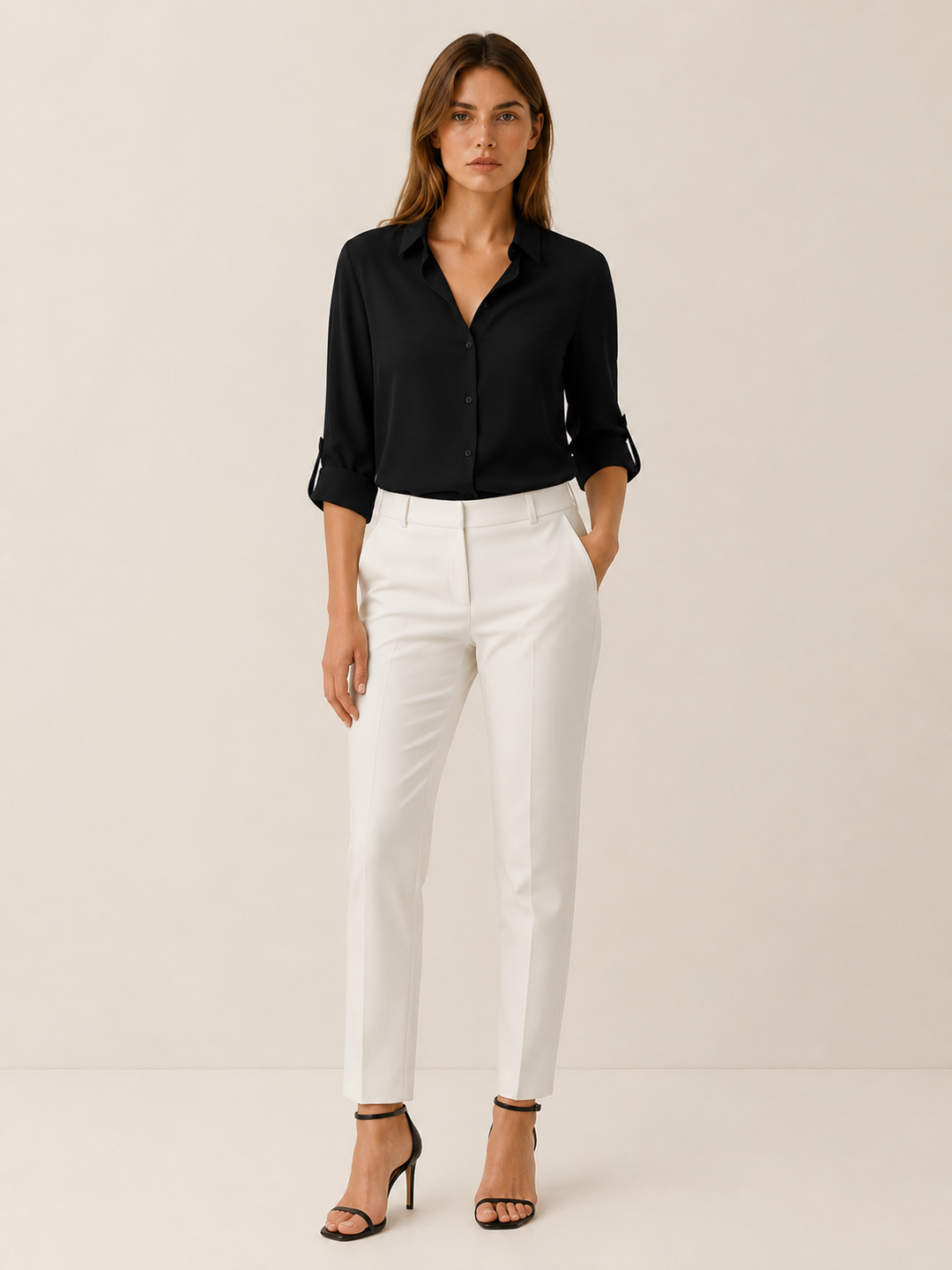 Orange Collared Blouse with Button Front – full length view