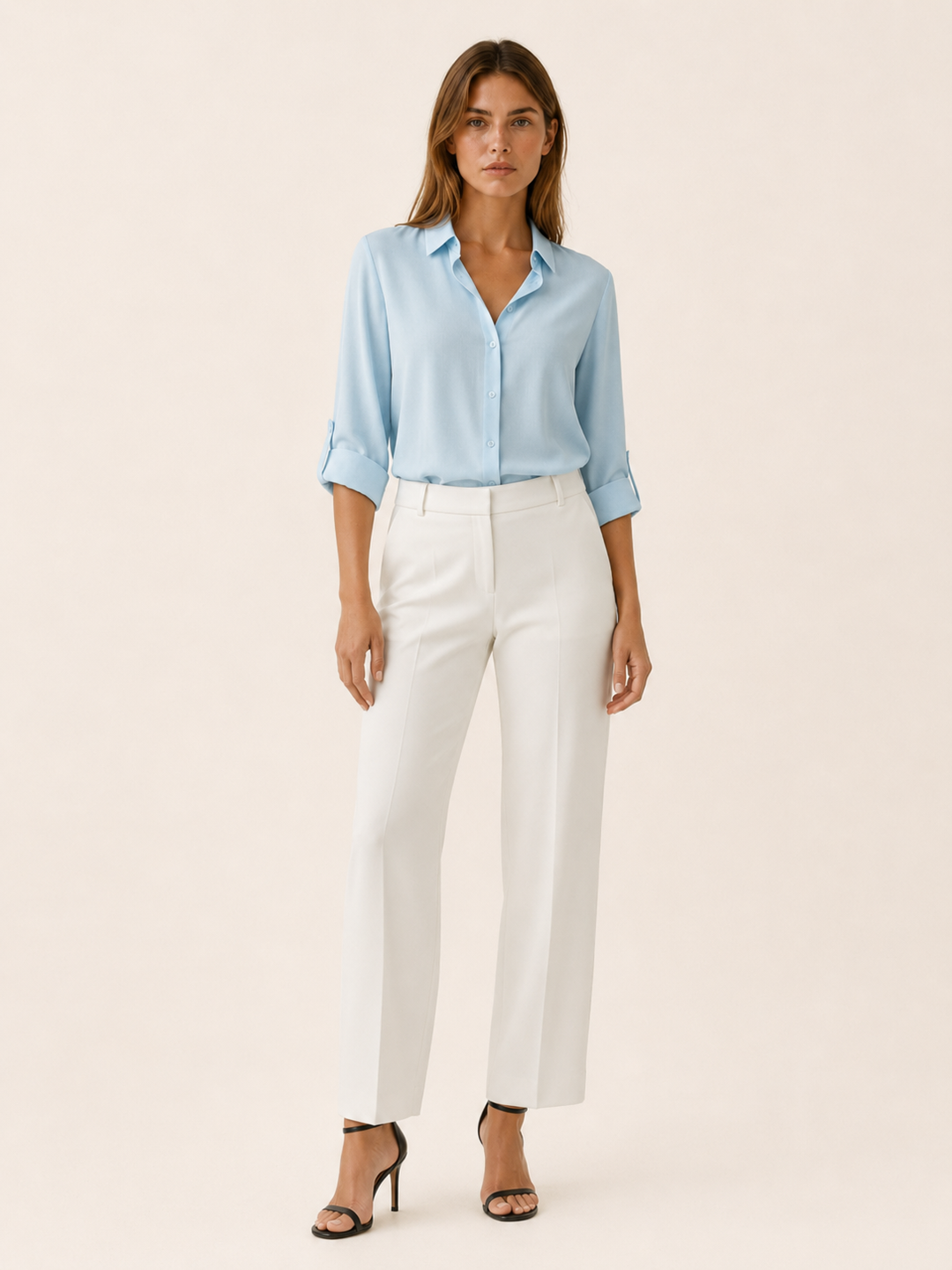 White Collared Blouse with Button Front – angled view