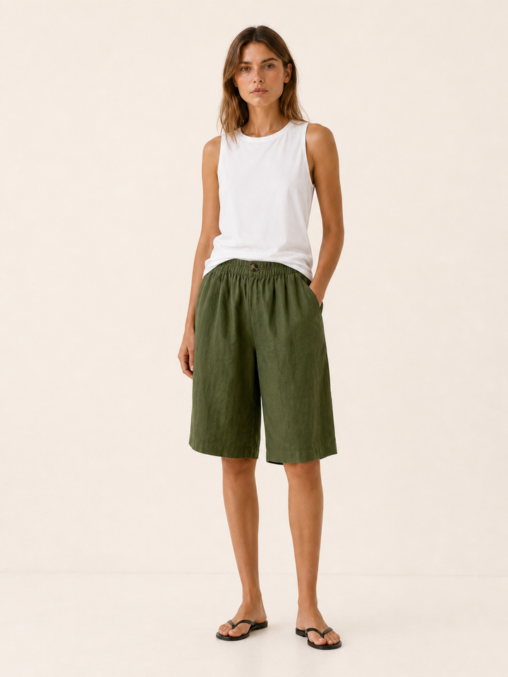 Kaida | Linen Shorts with Elastic Waist and Relaxed Fit