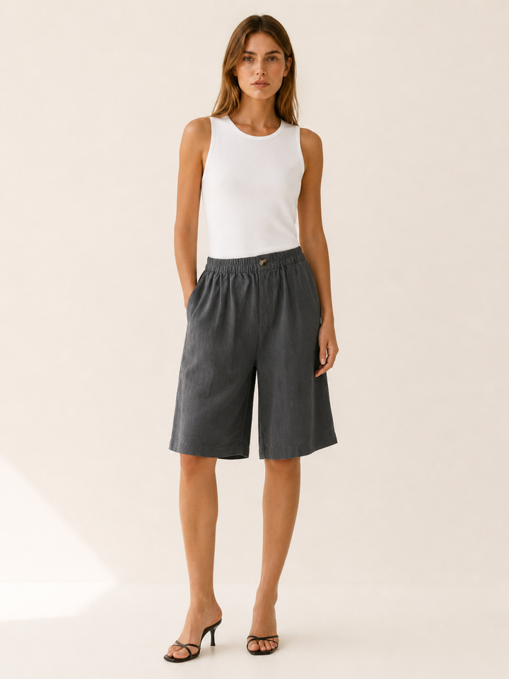Kaida | Linen Shorts with Elastic Waist and Relaxed Fit