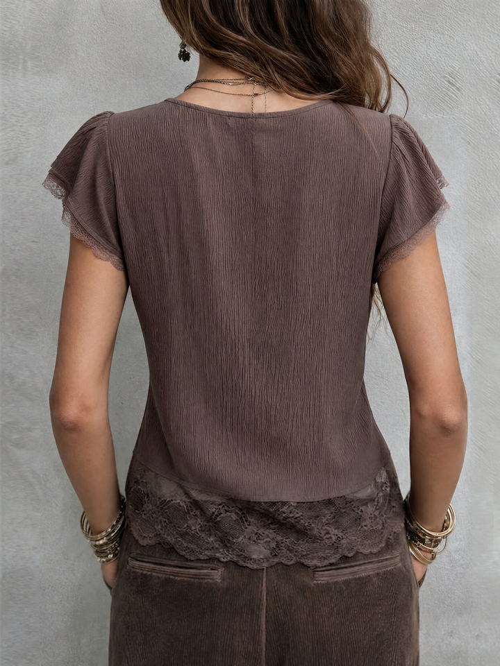Tencel lace trim blouse detail close-up
