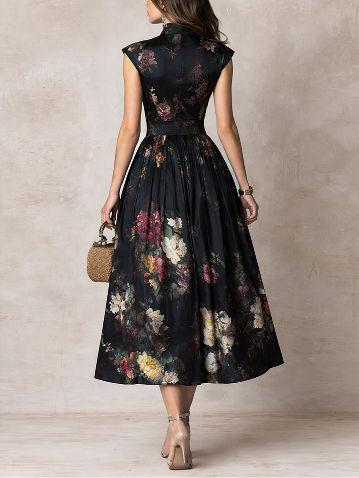 Elegant pleated satin midi dress styled look