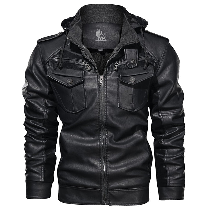 Titan Black Leather Jacket Men Front View | The Ashwell