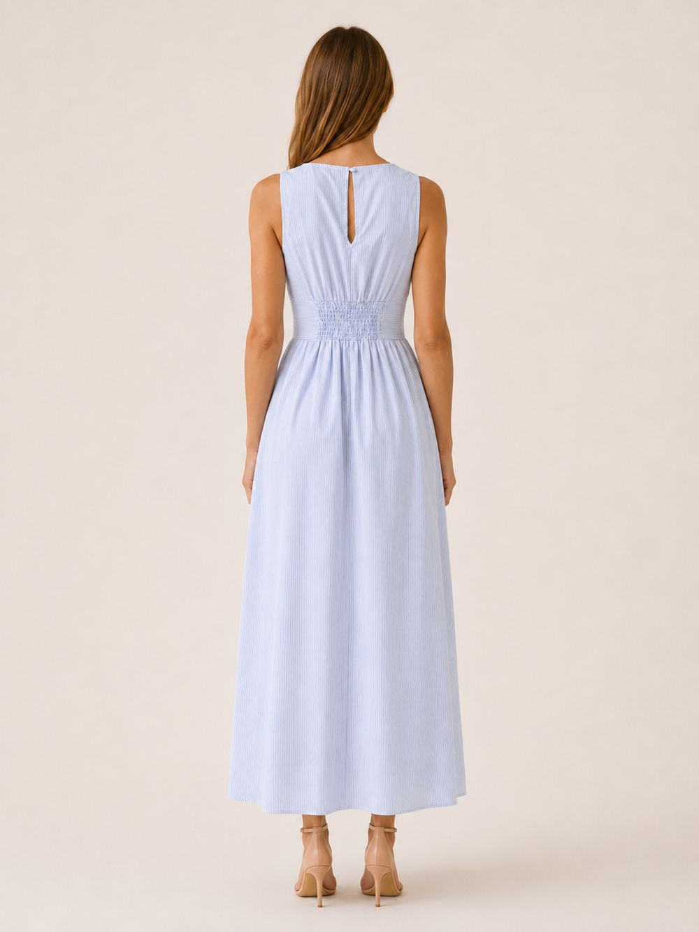 Blue Maxi Dress with V Neck and Tie Front – side view