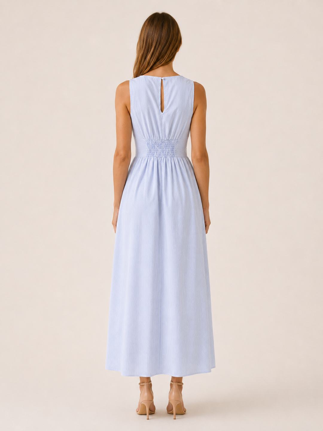 Blue Maxi Dress with V Neck and Tie Front – side view