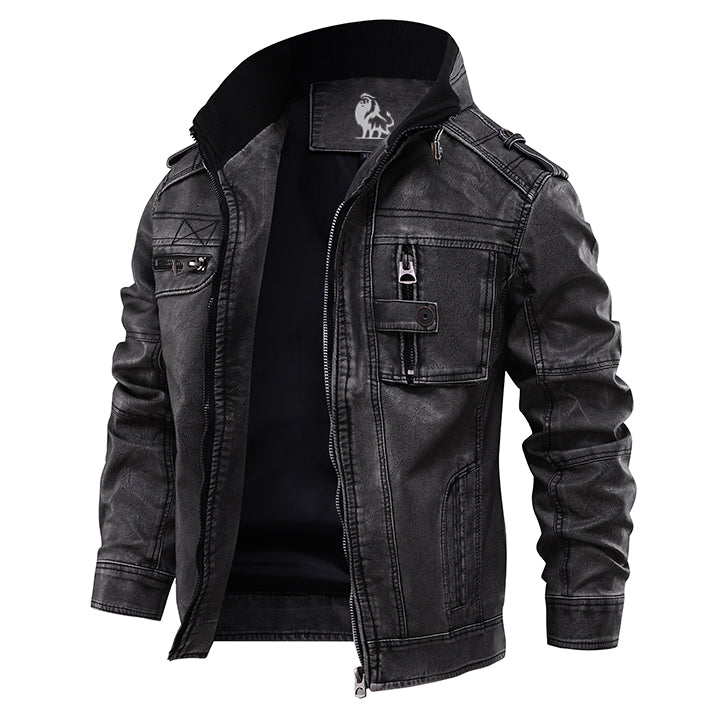 Bonanza Black Leather Jacket Men front view