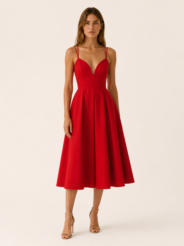 Red Strappy Midi Dress with Cross Back Detail – lifestyle