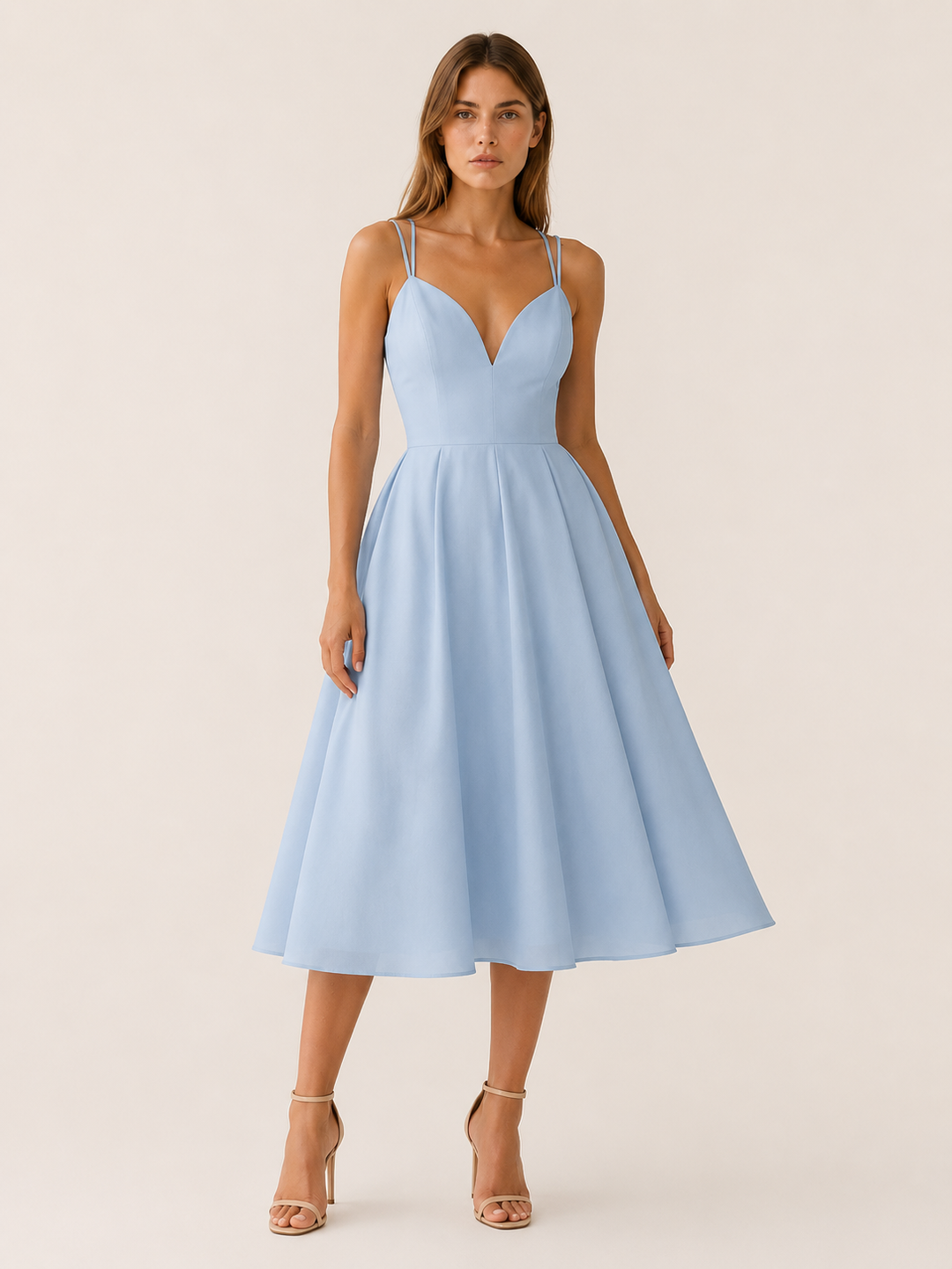Black Strappy Midi Dress with Cross Back Detail – full length view