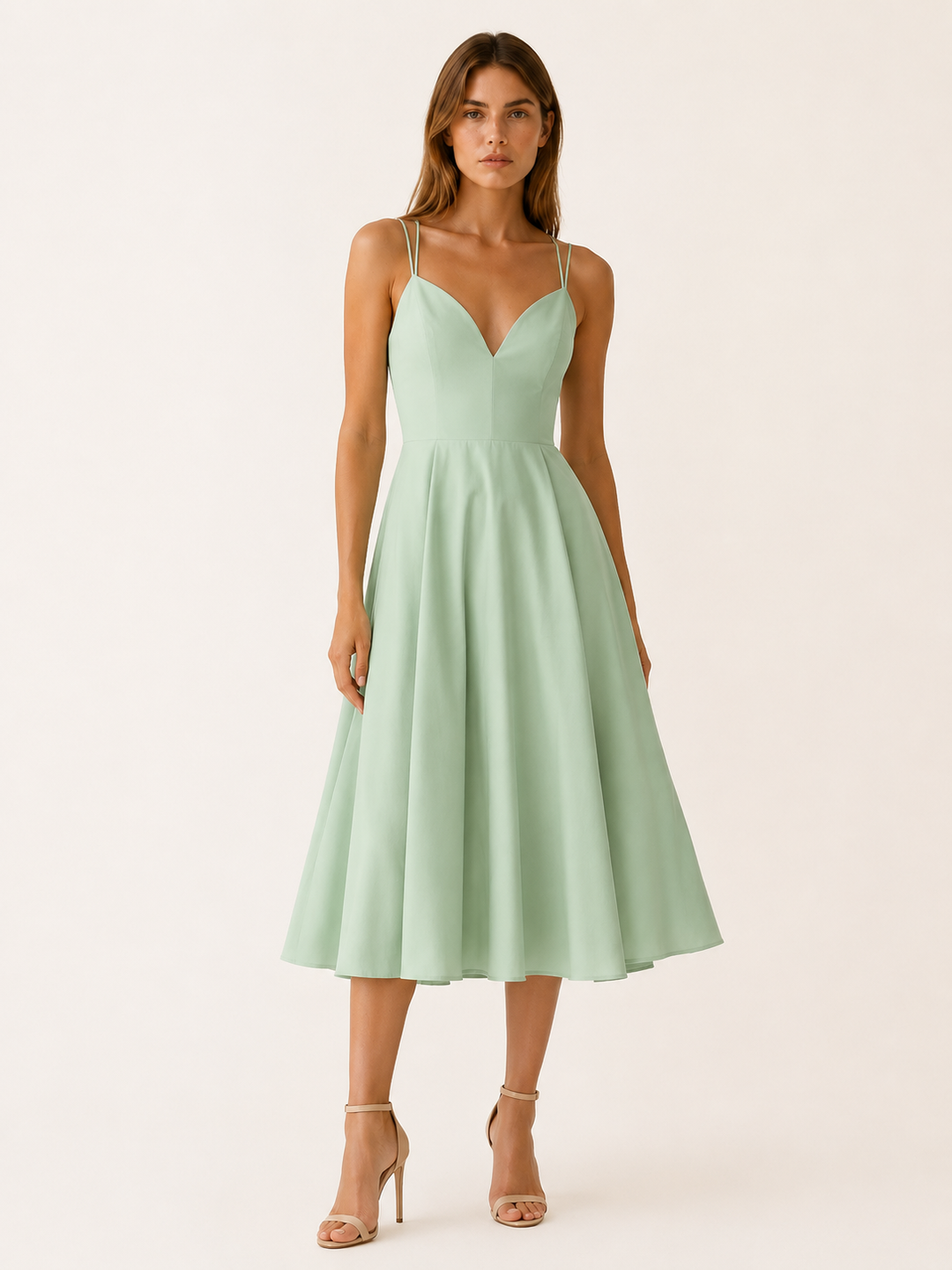 Red Strappy Midi Dress with Cross Back Detail – angled view