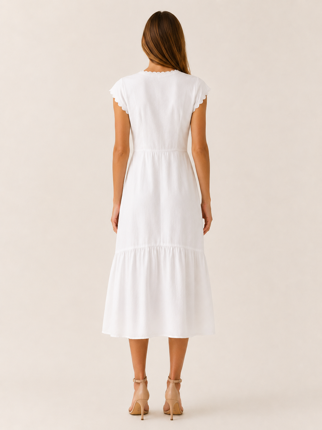White Midi Dress with Lapel Detail – side view