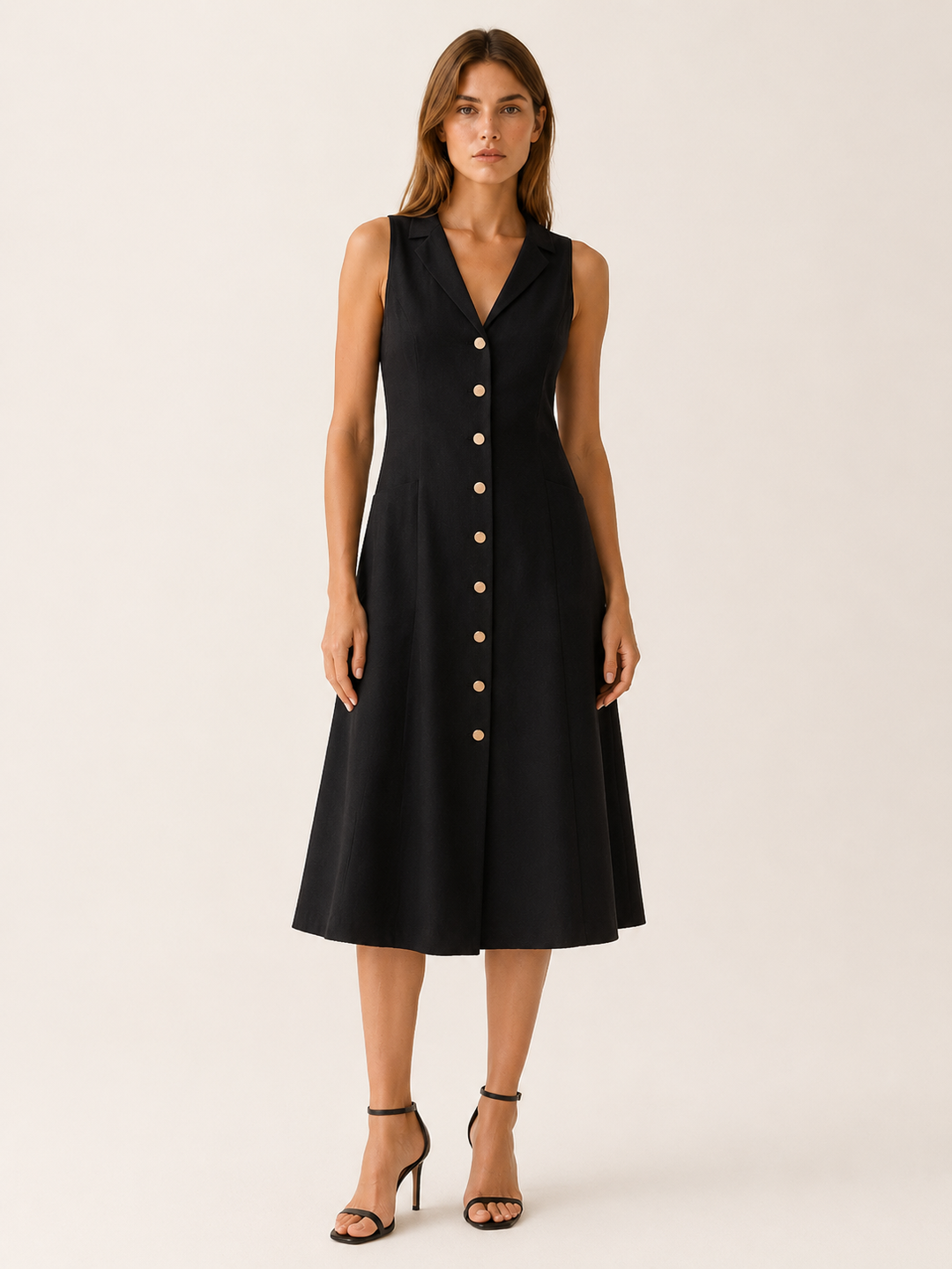 Mara | Button Front Midi Dress with Lapel Collar
