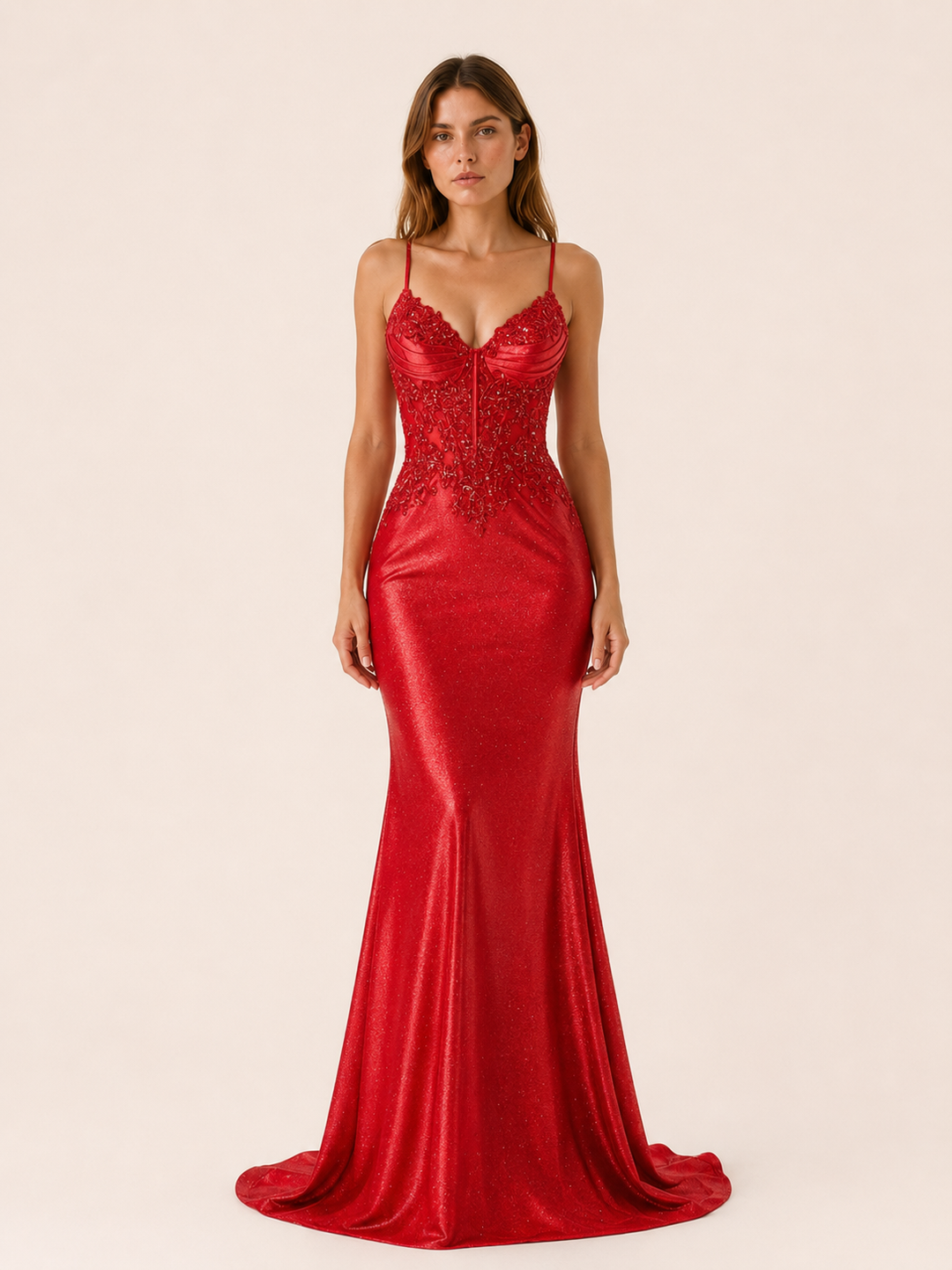 Blue Beaded Bodice Maxi Dress with Mermaid Skirt – full length view