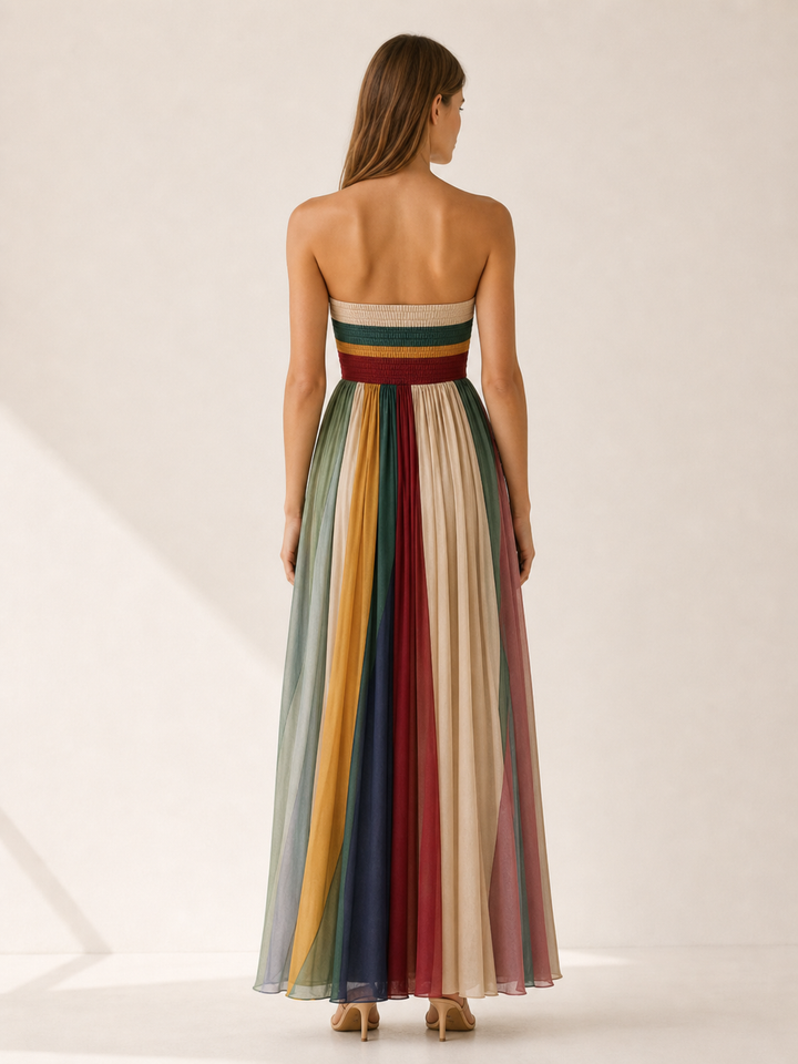 Multicolour Strapless Maxi Dress with Pleated Skirt – side view