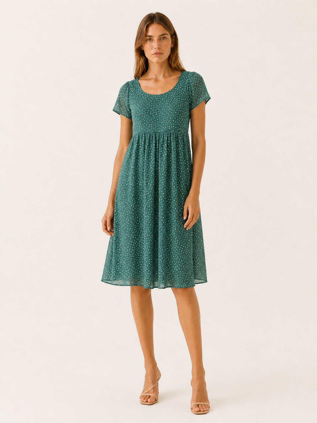 Green Boho Mini Dress with Relaxed Print – detail view