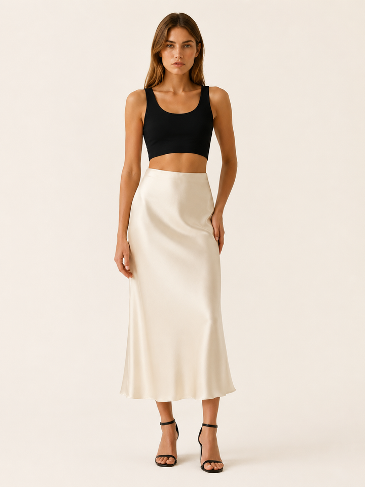 Maura | Satin Midi Skirt with High Waist