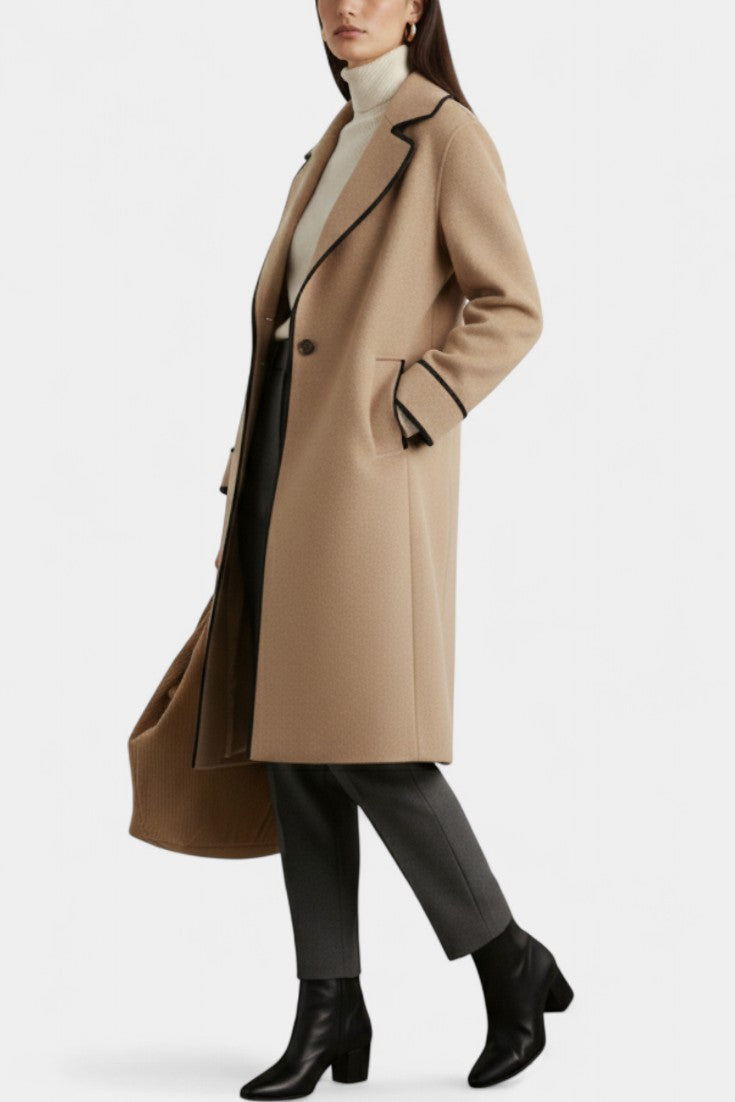 Harper coat collar and drape detail close-up