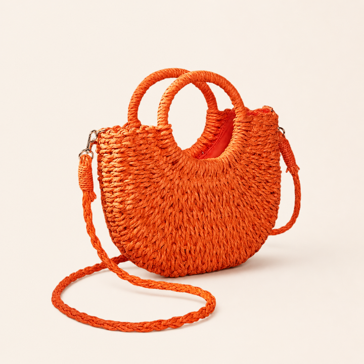 Mirelle | Woven Beach Bag with Round Handles and Crossbody Strap