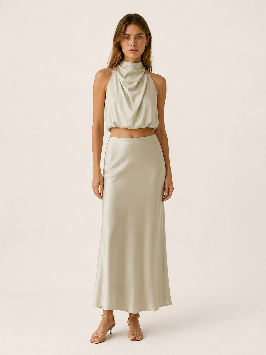 Moira | Satin Two Piece Set with Maxi Skirt