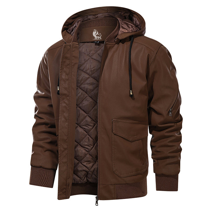 Marziano Black Leather Jacket Men Front View | The Ashwell