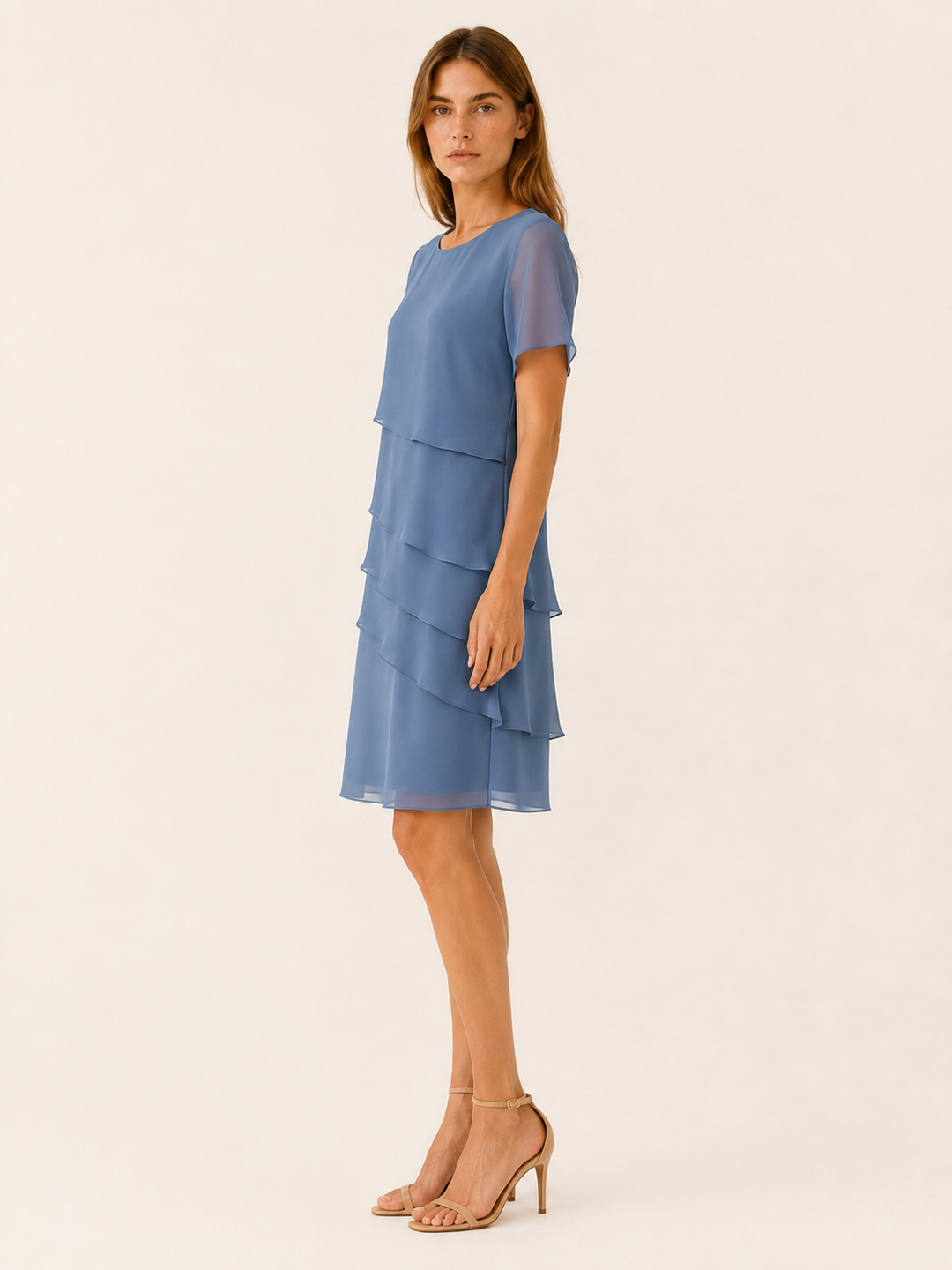 Red Layered Midi Dress with Short Sleeves – side view