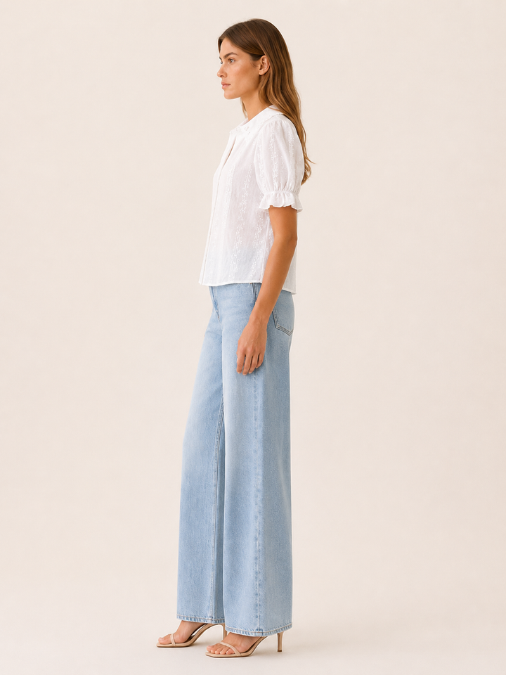 Nina | Lace Embroidery Blouse with Collared Neck