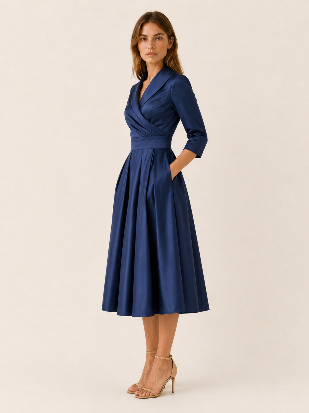 Burgundy Wrap Midi Dress with Pleated Skirt – side view
