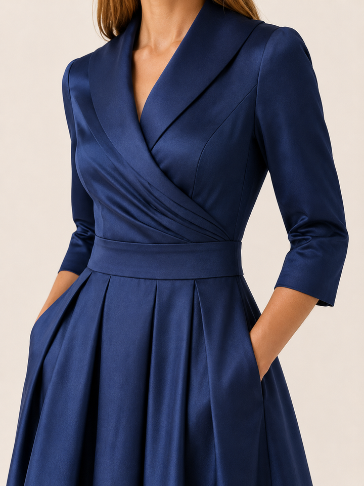Burgundy Wrap Midi Dress with Pleated Skirt – detail view