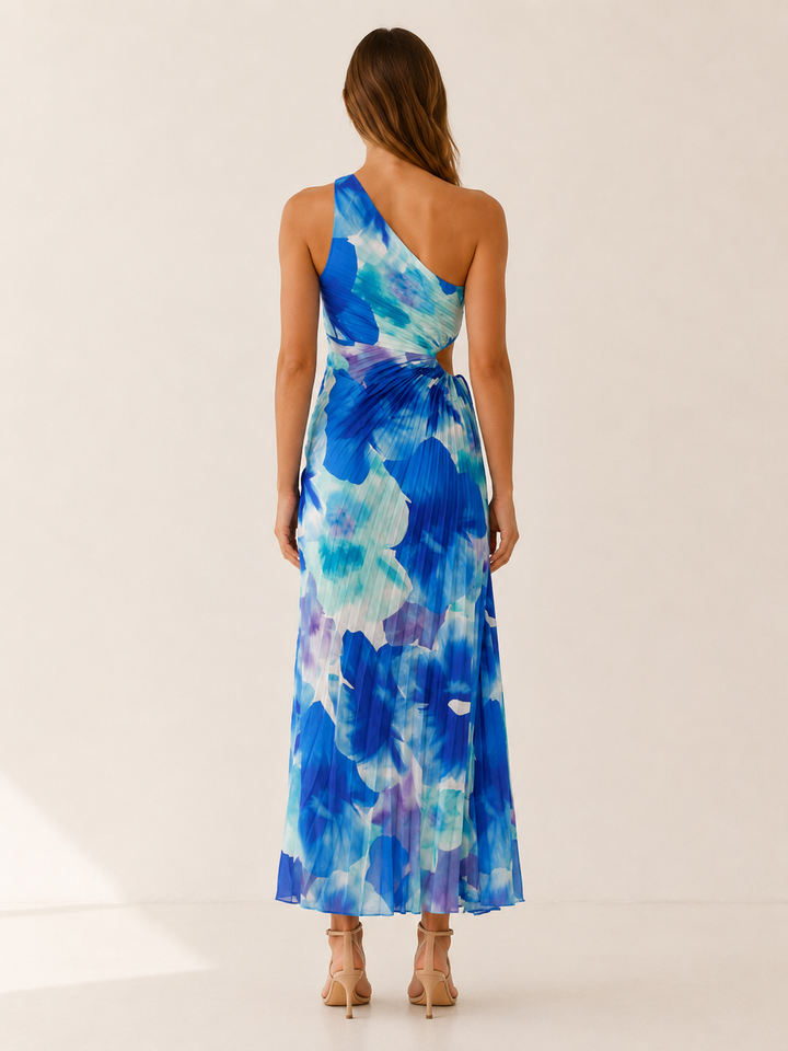 Blue One Shoulder Floral Maxi Dress – side view