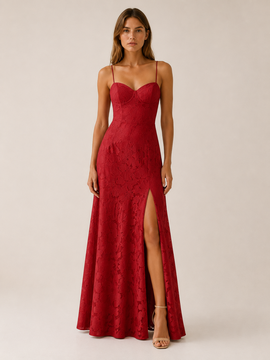 Black Floral Lace Maxi Dress with Side Slit – full length view