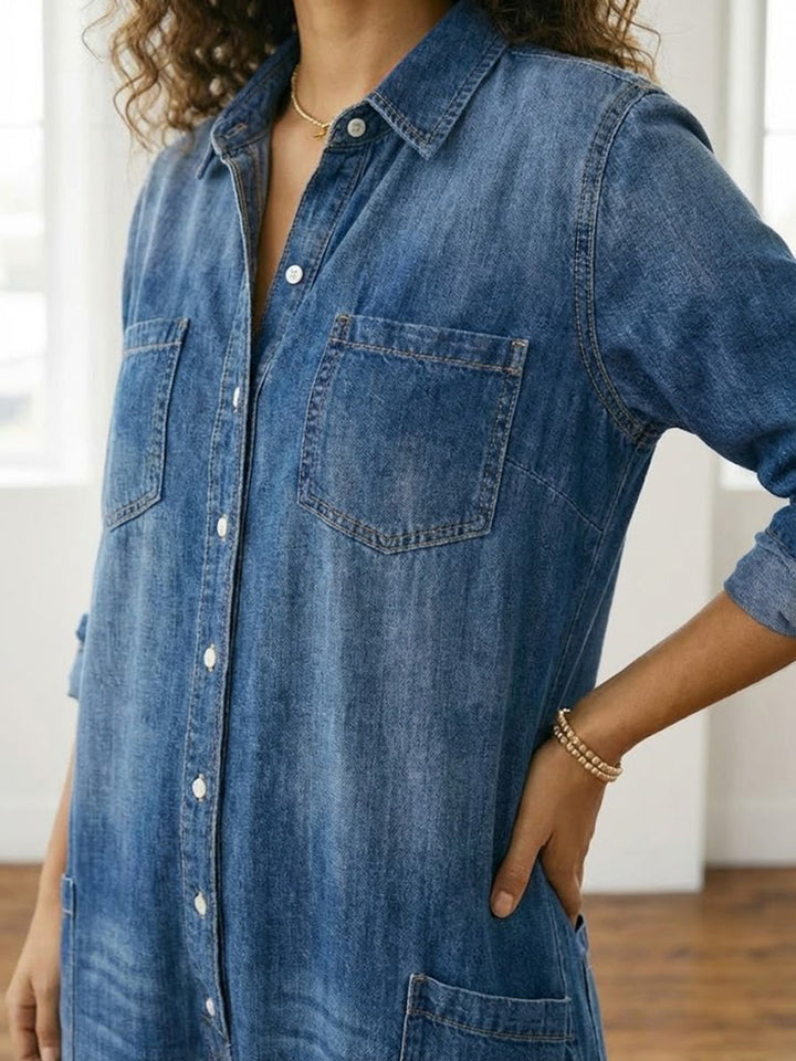 Saylor Denim Jumpsuit — styled view