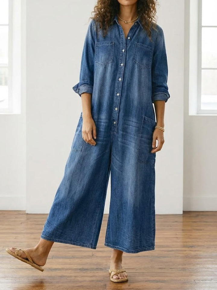 Saylor Denim Jumpsuit — side view