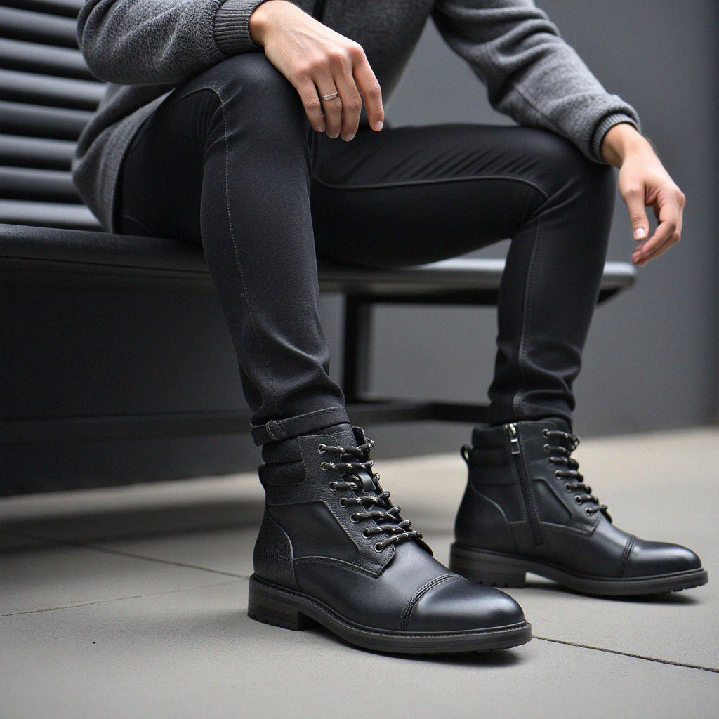 Paladin Black Leather Boots Mens Detail View | The Ashwell