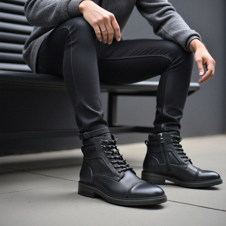Paladin Black Leather Boots Mens Detail View | The Ashwell